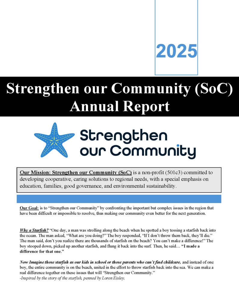 Strengthen our Community (SoC) 2025 Annual Report cover featuring the SoC starfish logo and mission statement.