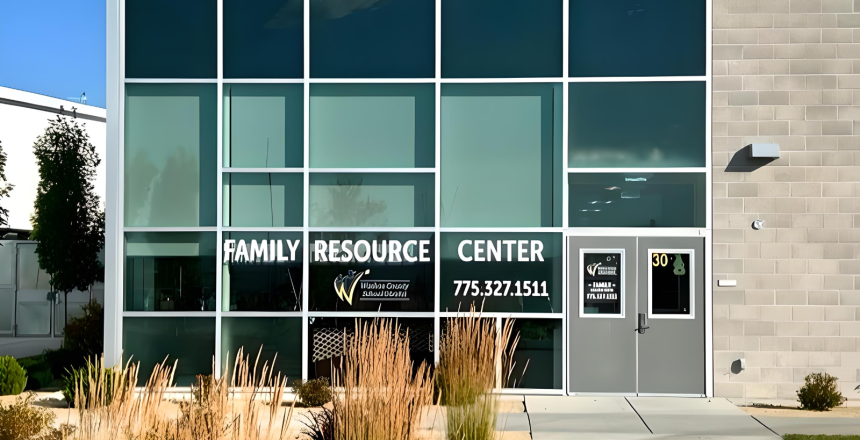 Featured image showing an exterior photo of a Family Resource Center (FRC) in Desert Skies Middle School in Sparks, Nevada.